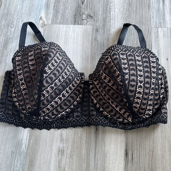 NWOT Adore Me Nymphadora Contour Balconette Bra Underwire Black Heart Lace 40DDD - Picture 3 of 13